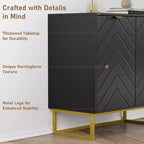 Buffet de salle à manger/entrée moderne en bois à chevrons de 31,5 W avec poignées dorées et 2 portes avec étagère