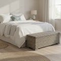 vidaXL Storage Box Grey 43.3  Natural Kubu Rattan & Solid Wood Mahogany