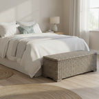 vidaXL Storage Box Grey 43.3  Natural Kubu Rattan & Solid Wood Mahogany