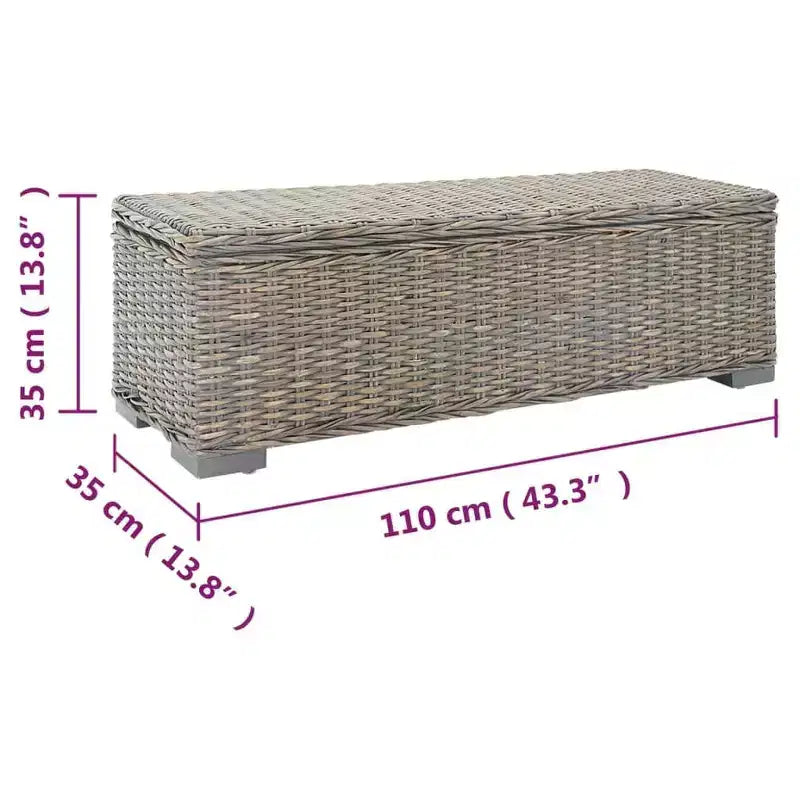 Boîte de rangement grise 110 cm en rotin kubu naturel et acajou massif