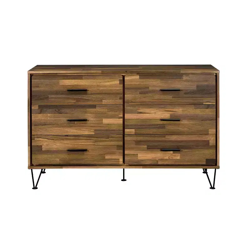 Commode Mid-century à 6 tiroirs avec pieds épingles, Fini noyer, Rangement chambre