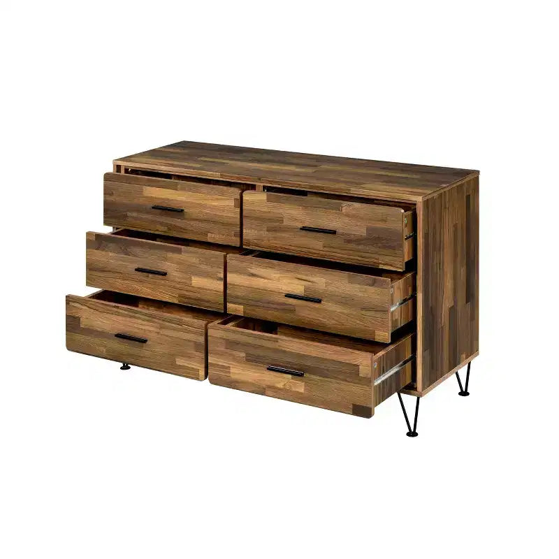 Commode Mid-century à 6 tiroirs avec pieds épingles, Fini noyer, Rangement chambre