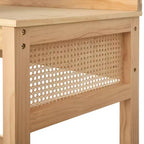 Bureau en rotin naturel avec pieds en pin, finition chêne clair, bureau d'écriture pour la maison/le bureau