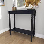 Console traditionnelle en bois noire, Meuble d'entrée, Design étroit, Plateau en MDF
