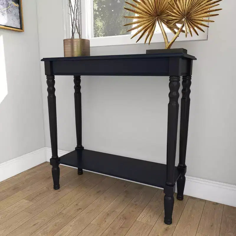 Console traditionnelle en bois noire, Meuble d'entrée, Design étroit, Plateau en MDF