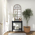 Console traditionnelle en bois noire, Meuble d'entrée, Design étroit, Plateau en MDF