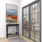 Console traditionnelle en bois noire, Meuble d'entrée, Design étroit, Plateau en MDF