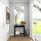 Console traditionnelle en bois noire, Meuble d'entrée, Design étroit, Plateau en MDF