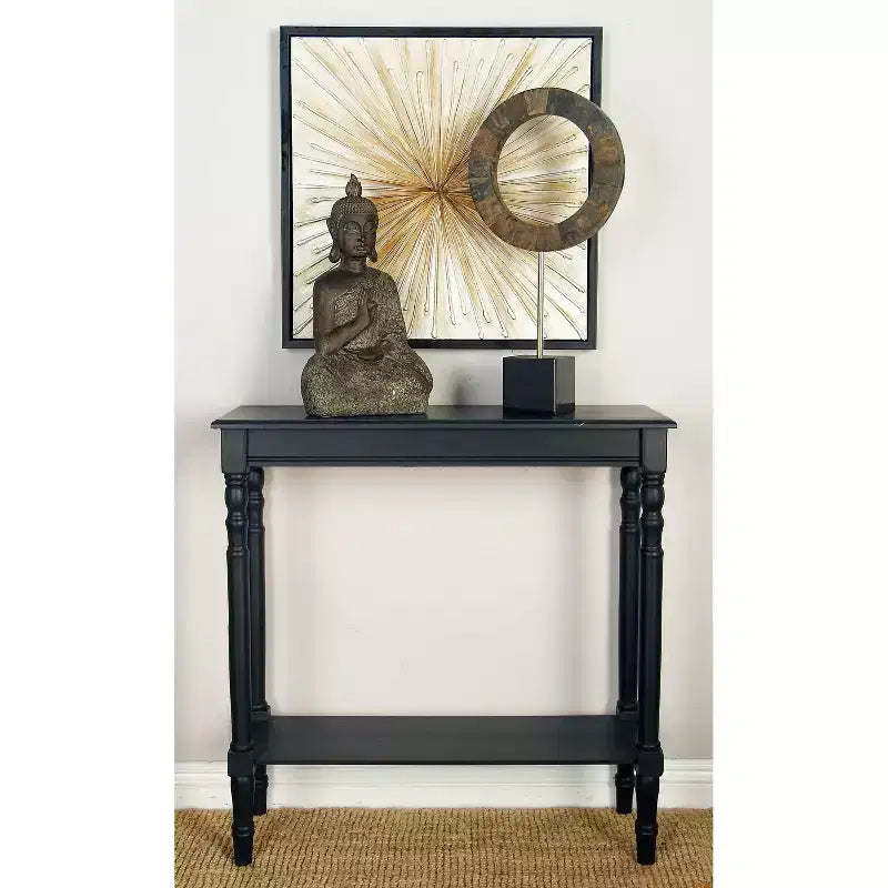 Console traditionnelle en bois noire, Meuble d'entrée, Design étroit, Plateau en MDF