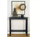 Console traditionnelle en bois noire, Meuble d'entrée, Design étroit, Plateau en MDF
