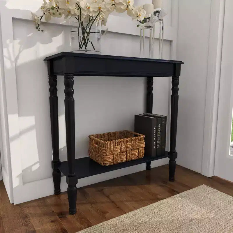 Console traditionnelle en bois noire, Meuble d'entrée, Design étroit, Plateau en MDF