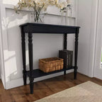 Console traditionnelle en bois noire, Meuble d'entrée, Design étroit, Plateau en MDF
