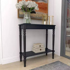 Console traditionnelle en bois noire, Meuble d'entrée, Design étroit, Plateau en MDF