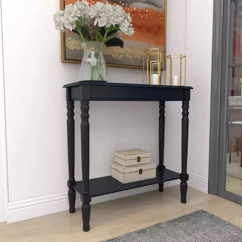 Console traditionnelle en bois noire, Meuble d'entrée, Design étroit, Plateau en MDF