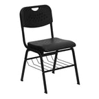 Emma and Oliver Black Plastic Student Classroom Chair with Book Basket