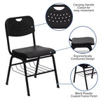 Chaise de classe d'étudiant en plastique noir avec panier à livres