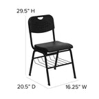 Chaise de classe d'étudiant en plastique noir avec panier à livres