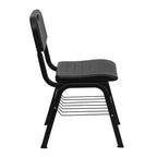 Chaise de classe d'étudiant en plastique noir avec panier à livres