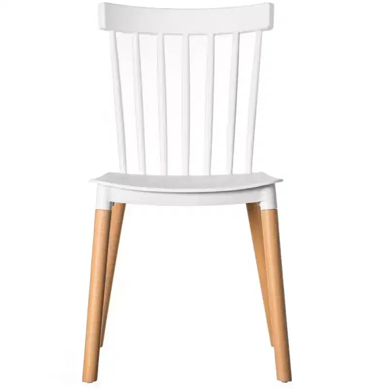 Chaise de salle à manger moderne en plastique, design Windsor avec pieds en bois de hêtre