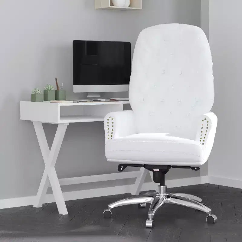 Fauteuil de bureau en similicuir avec soutien lombaire ergonomique et dossier haut capitonné