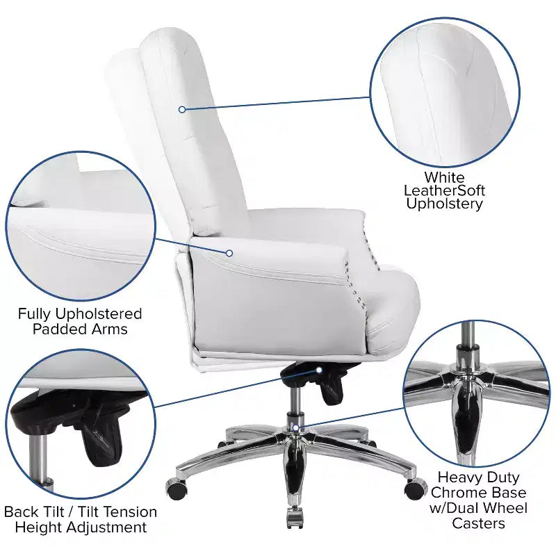 Fauteuil de bureau en similicuir avec soutien lombaire ergonomique et dossier haut capitonné