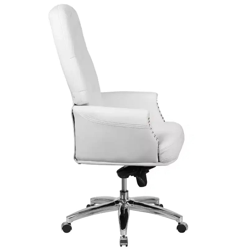 Fauteuil de bureau en similicuir avec soutien lombaire ergonomique et dossier haut capitonné