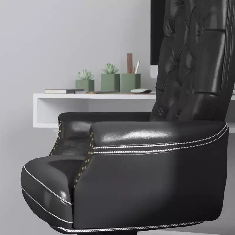 Fauteuil de bureau en similicuir avec soutien lombaire ergonomique et dossier haut capitonné