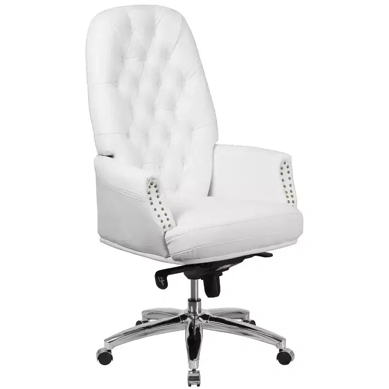 Fauteuil de bureau en similicuir avec soutien lombaire ergonomique et dossier haut capitonné